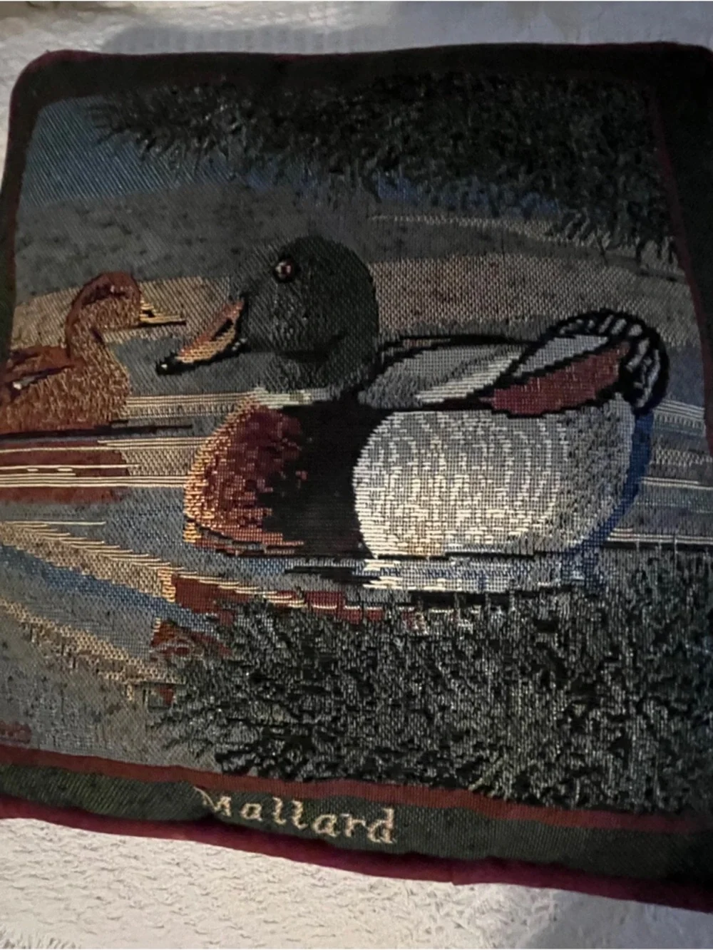 Ducks Pillow - Mallard - Signed - Tapestry - CLEAN - Velvet Back - Vintage